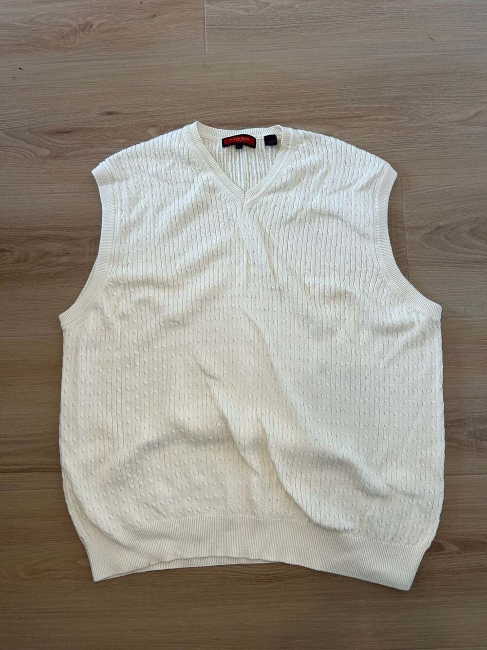 Austin Reed London Cable Knit V-Neck Vest Size XL Off-White Cotton